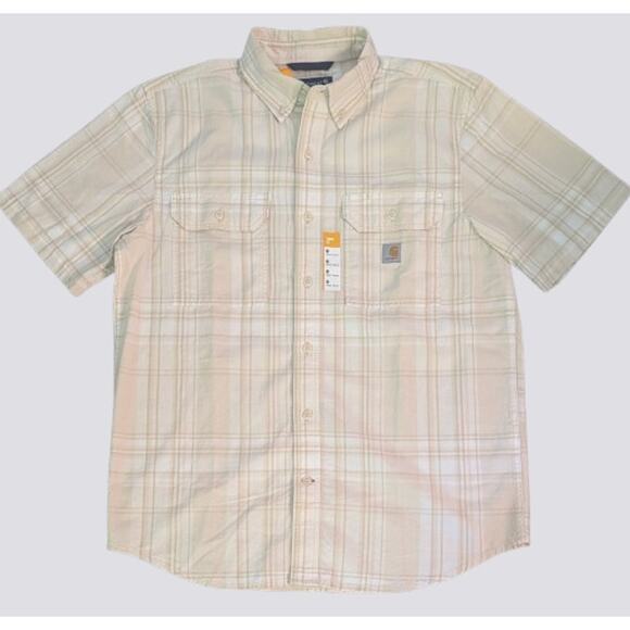 New CARHARTT Loose Fit Midweight Short Sleeve 100% Cotton Plaid Shirt MEDIUM - Picture 1 of 5
